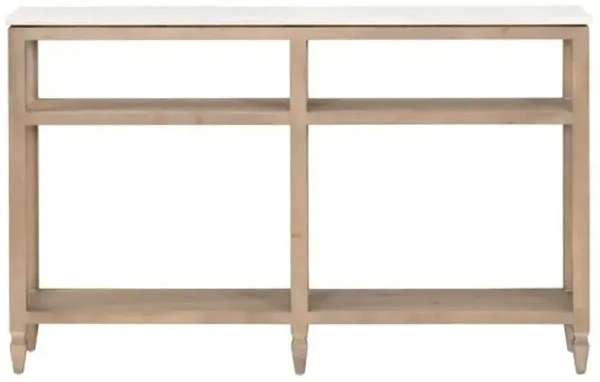 Carla Narrow Console Table - White Quartz/Smoke Gray - Brown