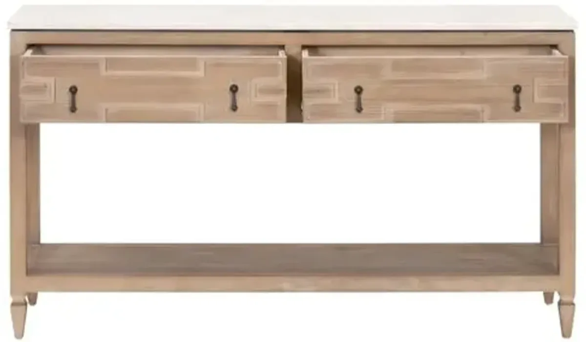 Carla 2-Drawer Entry Console - White Quartz/Smoke Gray - Brown