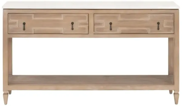 Carla 2-Drawer Entry Console, White Quartz/Smoke Gray