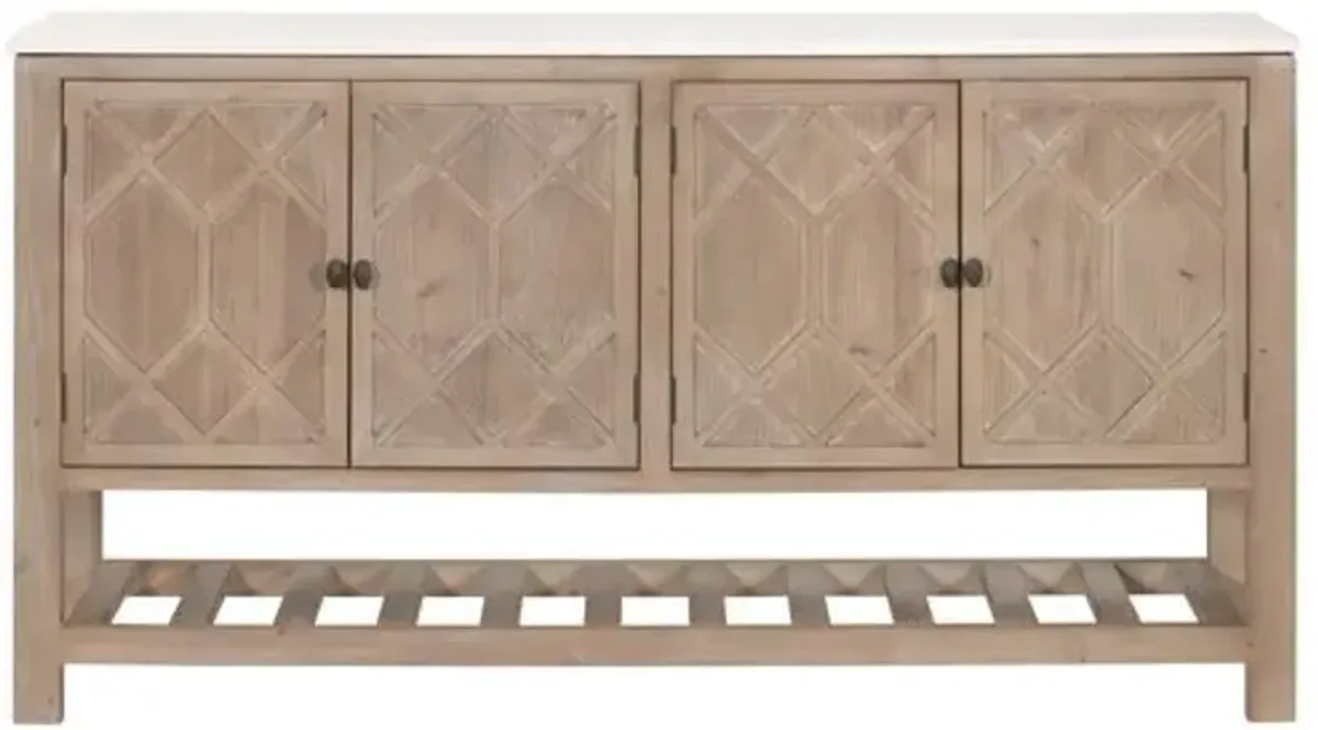 Carla Media Sideboard - White Quartz/Smoke Grey - Brown