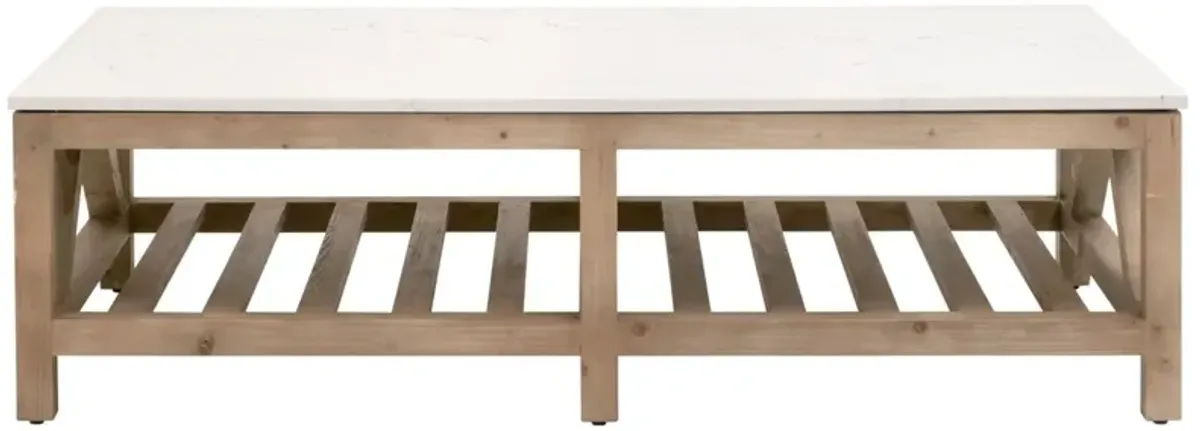 Carla Rectangular Coffee Table, White Quartz/Smoke Gray