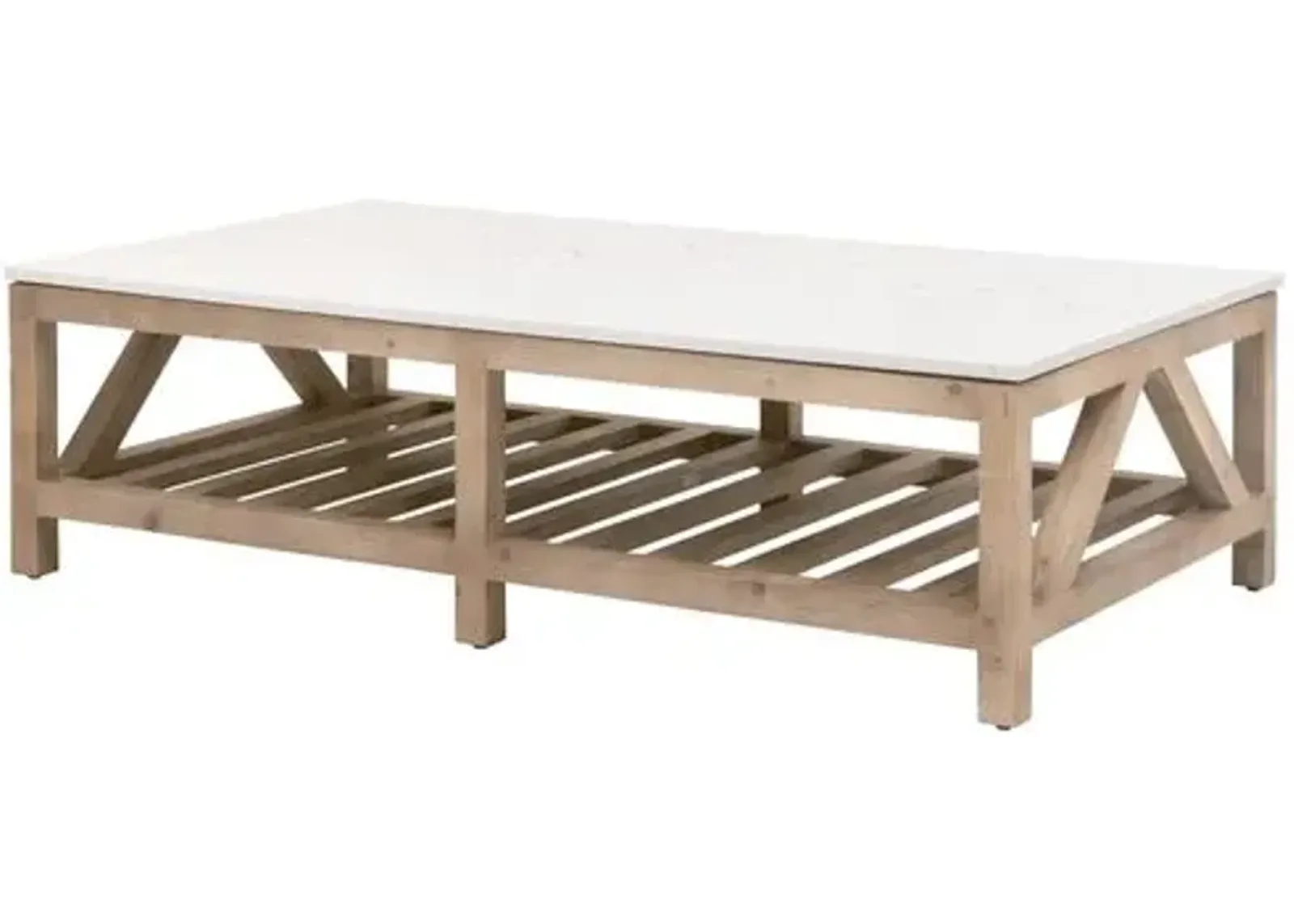 Carla Rectangular Coffee Table - White Quartz/Smoke Gray - Brown