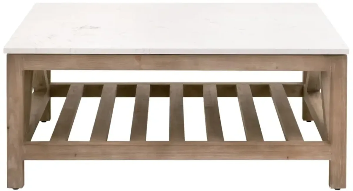 Oscar Square Coffee Table, White Quartz/Smoke Gray