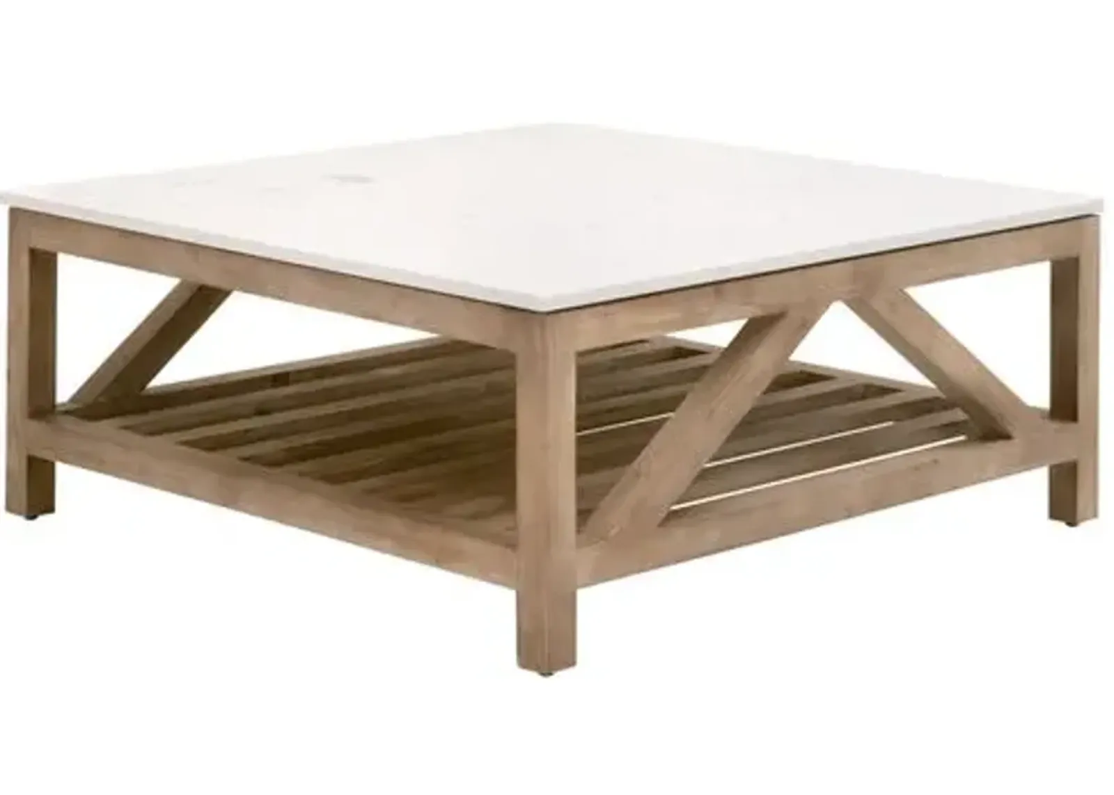 Carla Square Coffee Table - White Quartz/Smoke Gray - Brown