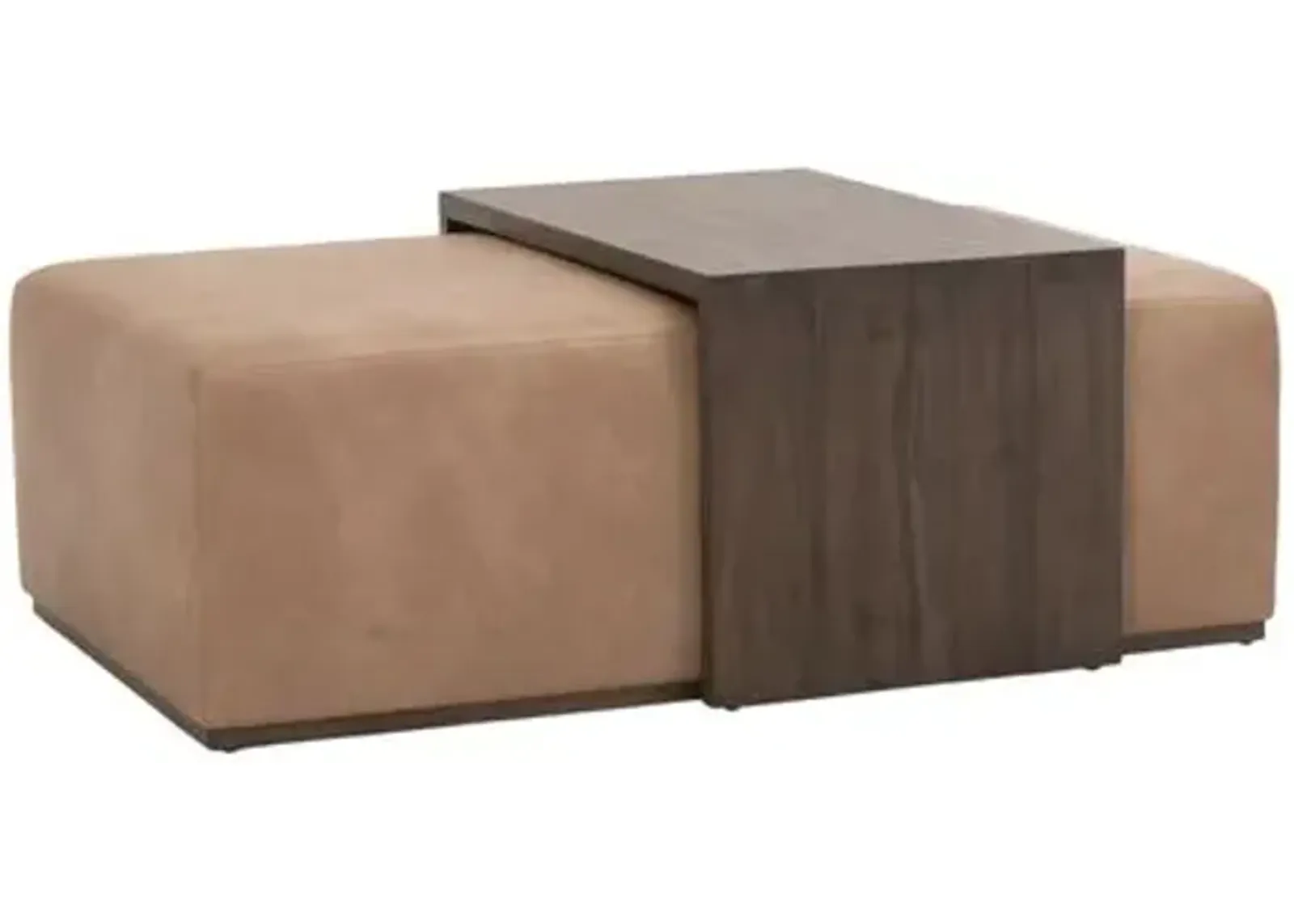 Remy 2-Pc Upholstered Coffee Table - Tan Leather - Brown