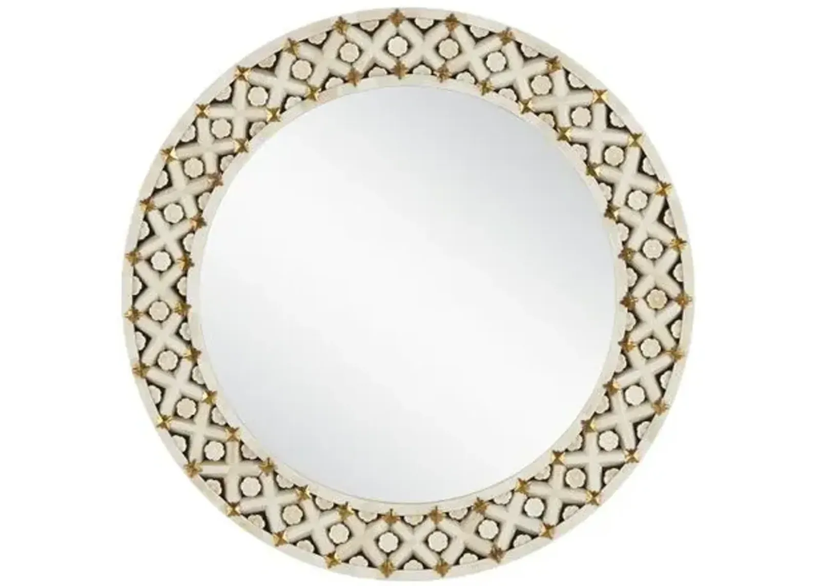 Ellaria Bone Inlay & Brass Round Wall Mirror - Natural/Black - Currey & Company