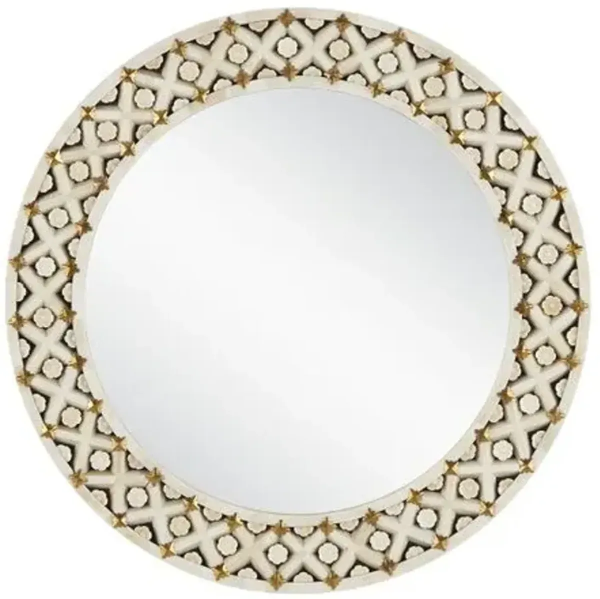 Ellaria Bone Inlay & Brass Round Wall Mirror - Natural/Black - Currey & Company