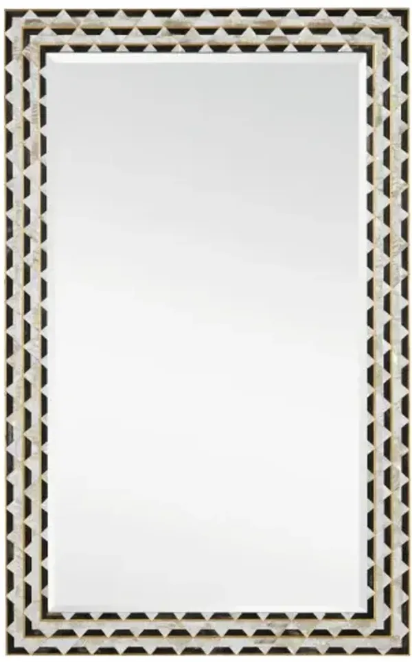 Macy Mother of Pearl Rectangular Wall Mirror, Black/White/Gold