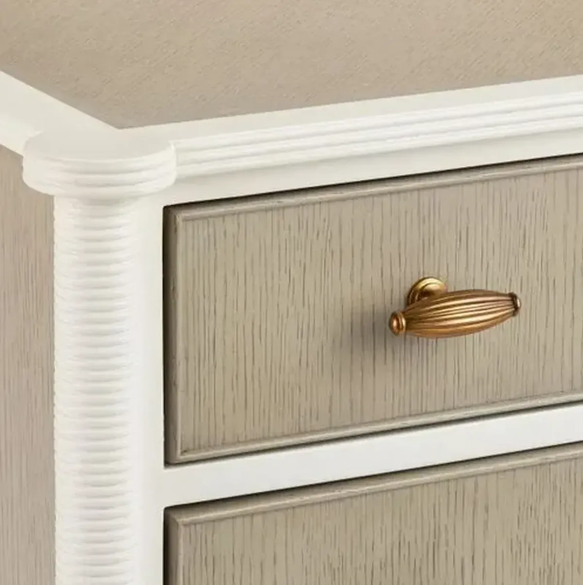 Aster 3-Drawer Chest - Off White/Fog/Polished Brass - Currey & Company - Ivory