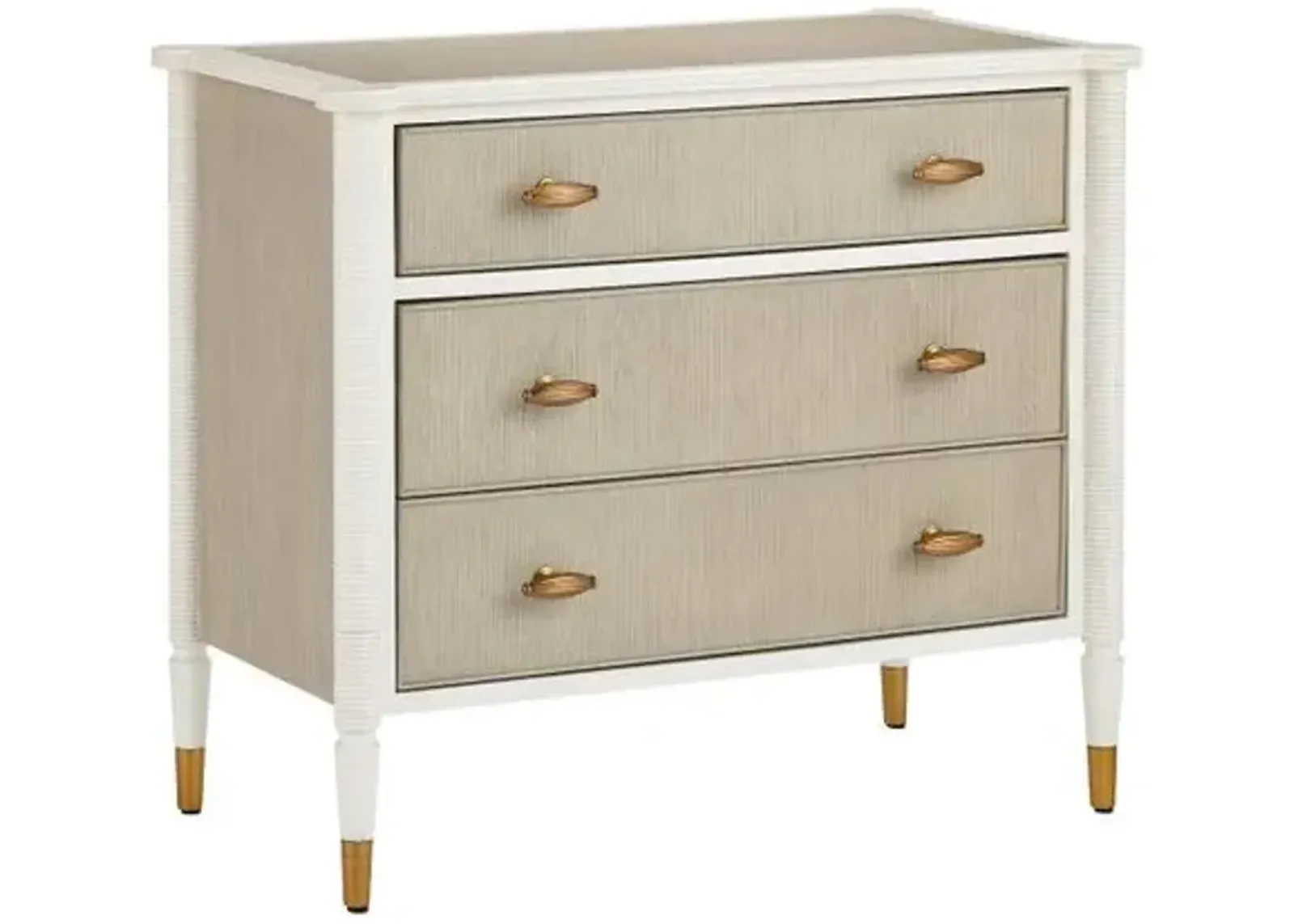 Aster 3-Drawer Chest - Off White/Fog/Polished Brass - Currey & Company - Ivory