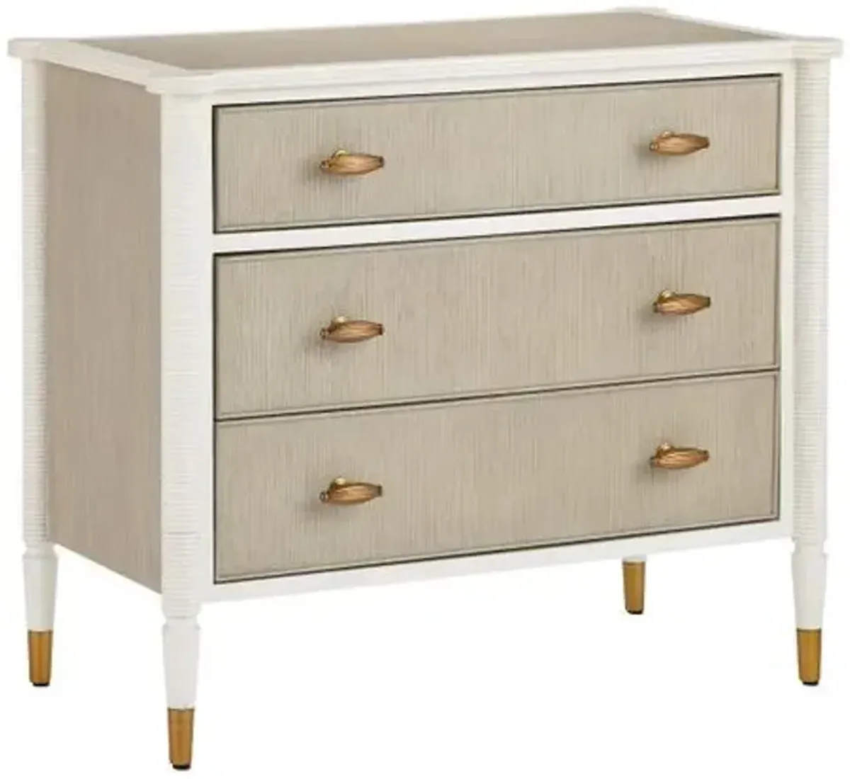 Aster 3-Drawer Chest - Off White/Fog/Polished Brass - Currey & Company - Ivory