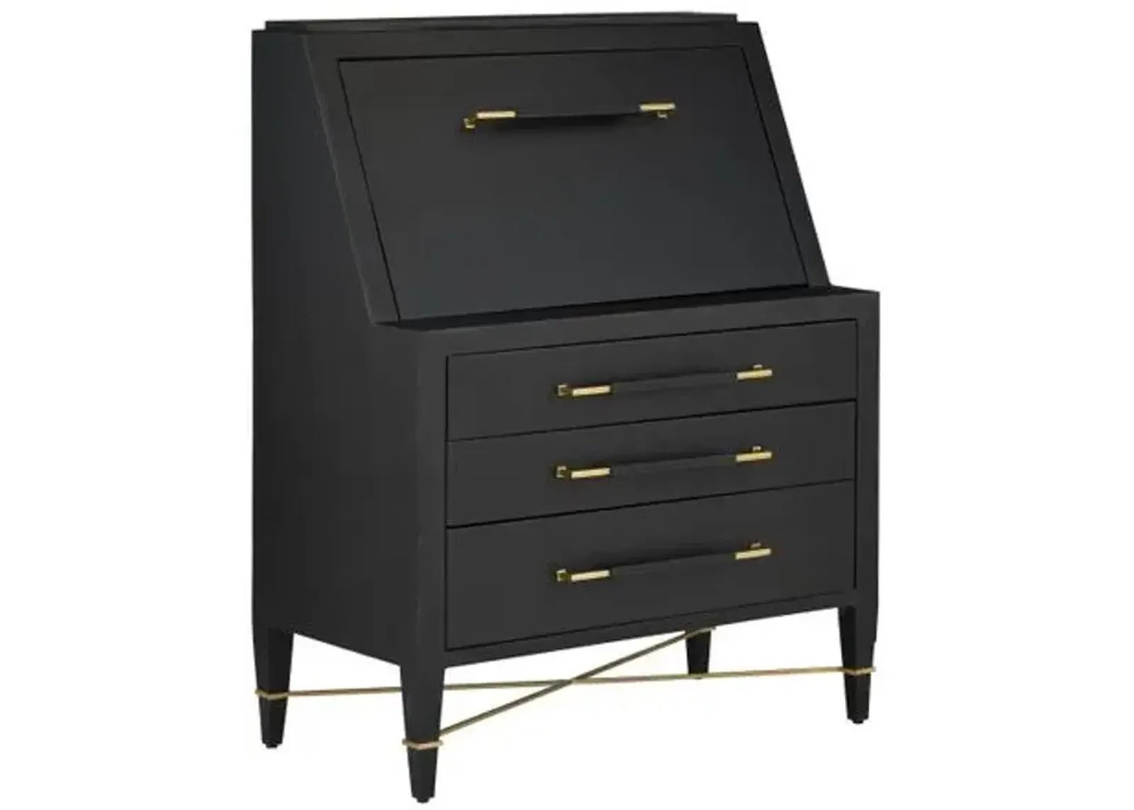 Verona Secretary Desk - Lacquered Black Linen/Champagne - Currey & Company