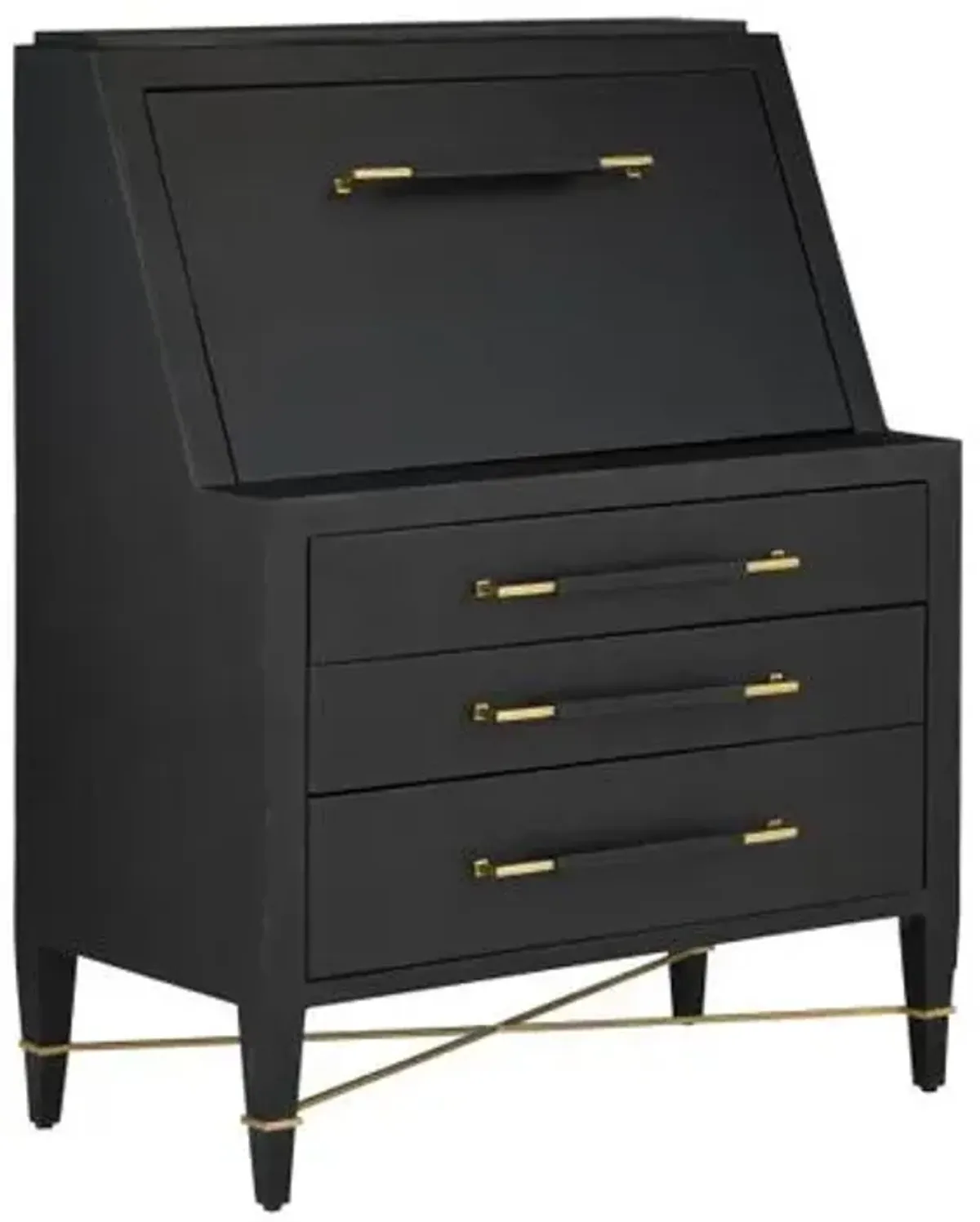 Verona Secretary Desk - Lacquered Black Linen/Champagne - Currey & Company