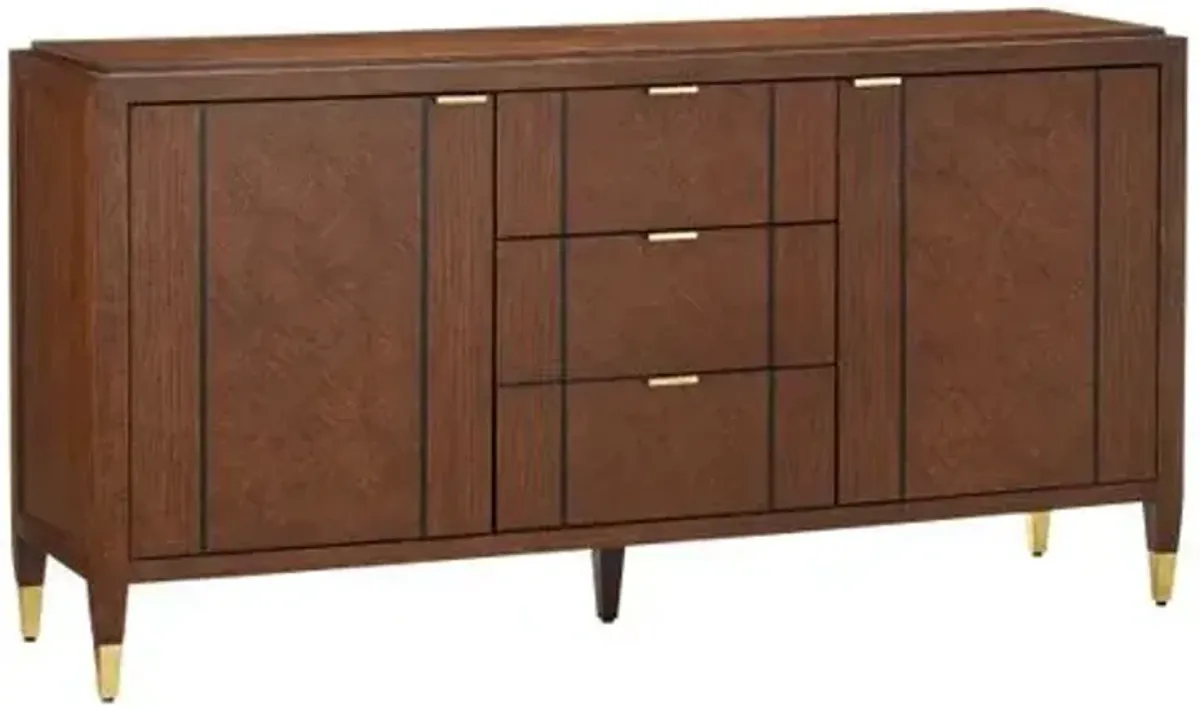 Dorian Credenza - Kona/Black/Satin Brass - Currey & Company - Brown