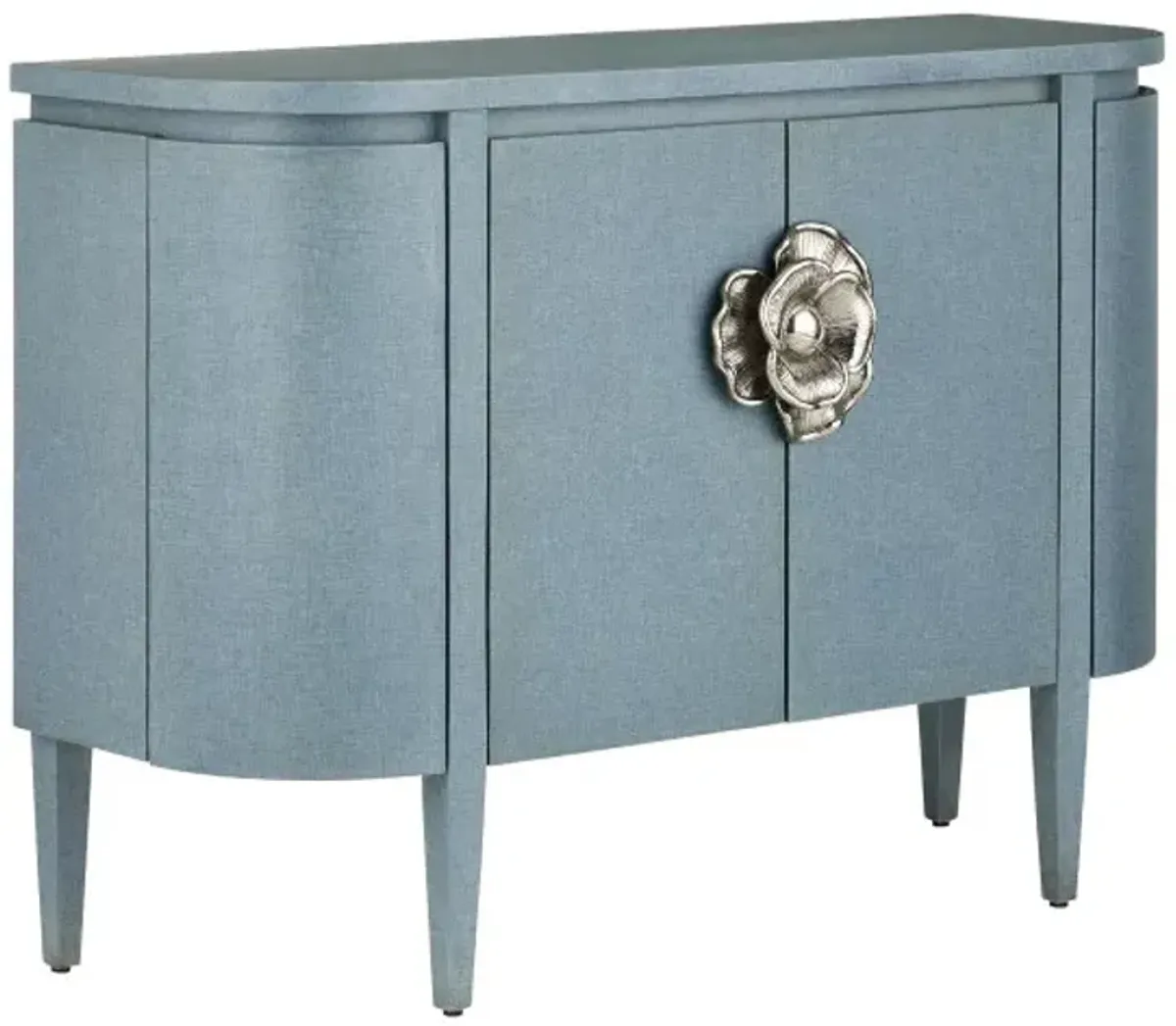 Briallen Demilune Cabinet, Lacquered Blue Linen