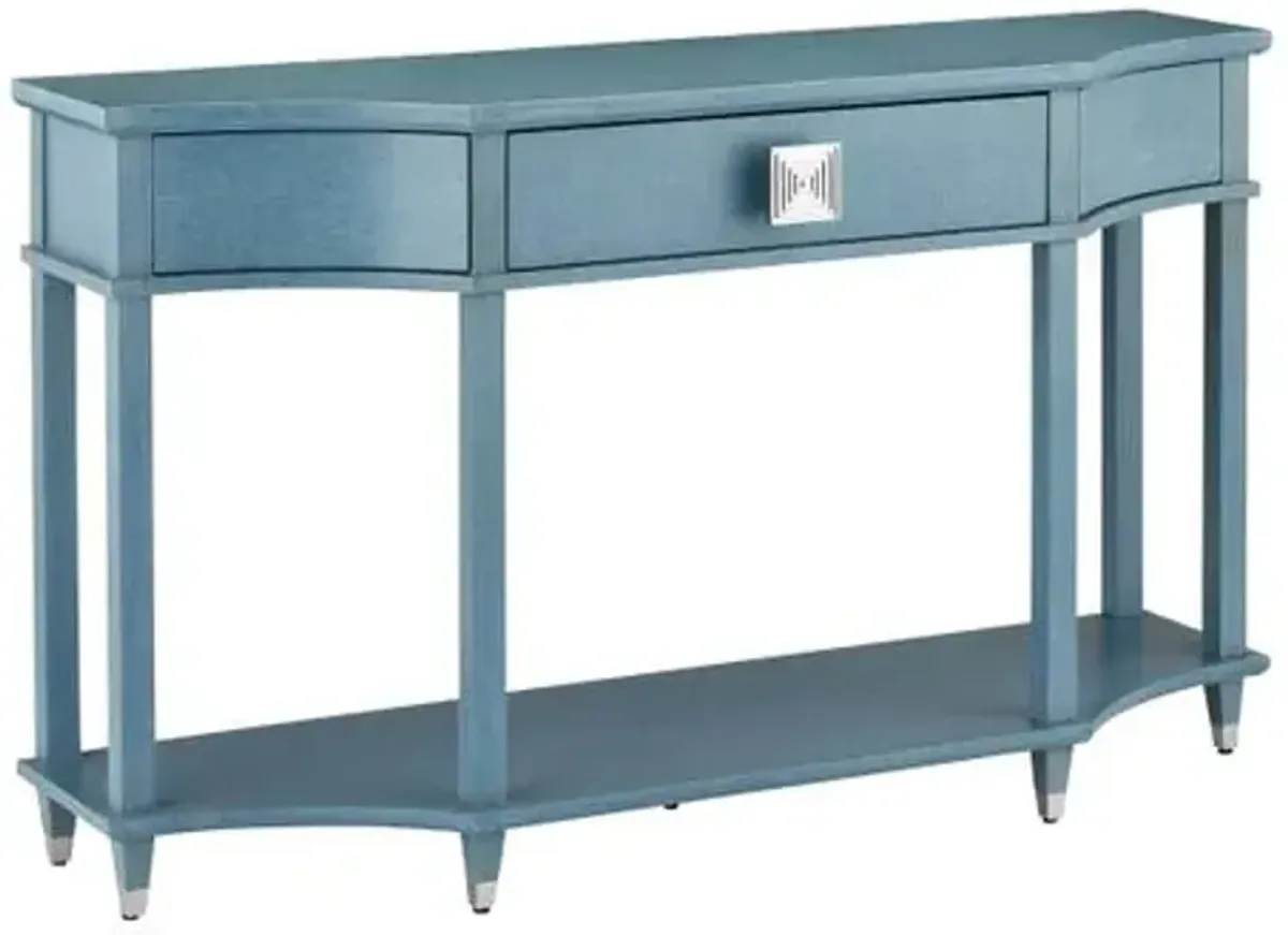 Maya Console Table - Lacquered Blue Linen - Currey & Company