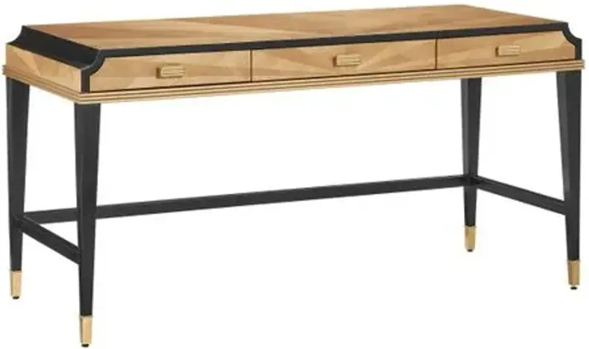 Kallista Large Desk - Caviar Black/Natural - Currey & Company