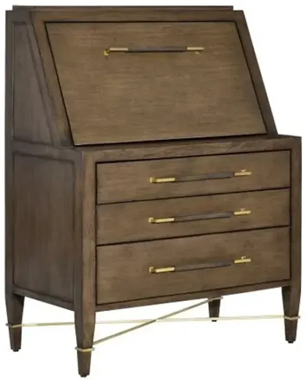 Verona Chanterelle Secretary Desk - Chanterelle/Brass - Currey & Company - Brown