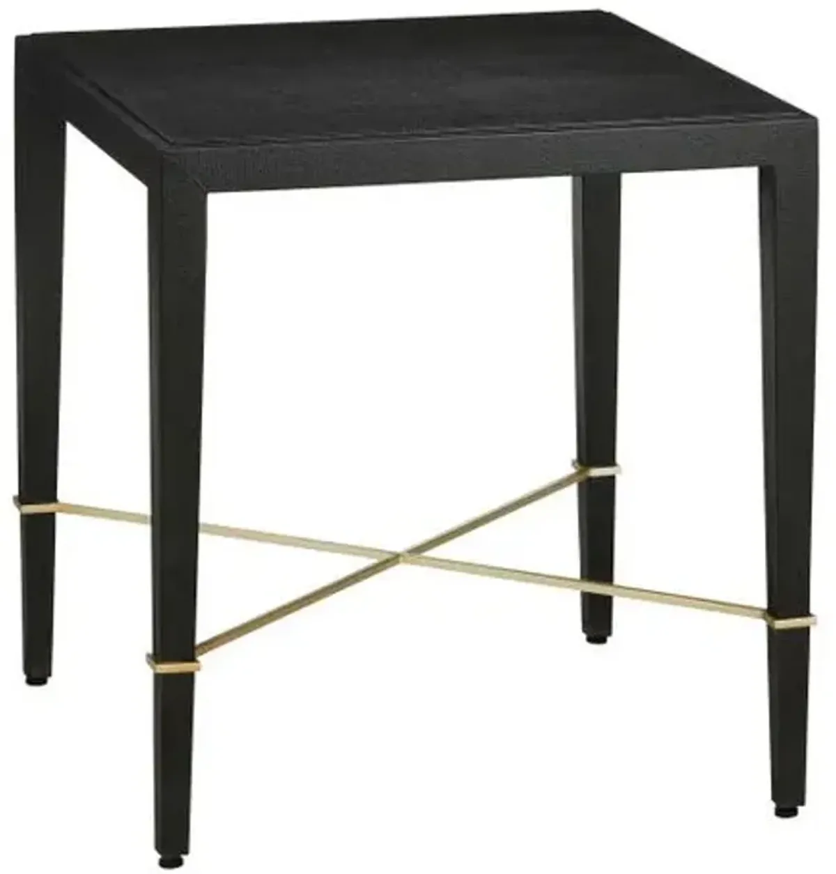 Verona End Table - Black Lacquered Linen/Champagne - Currey & Company