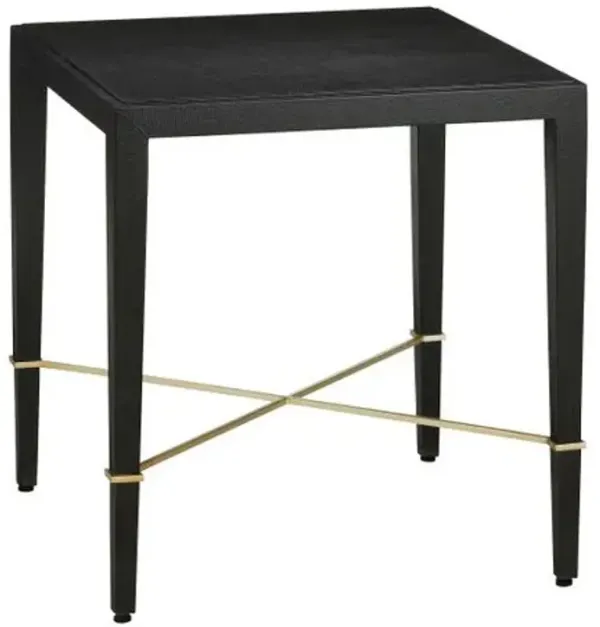 Verona End Table - Black Lacquered Linen/Champagne - Currey & Company