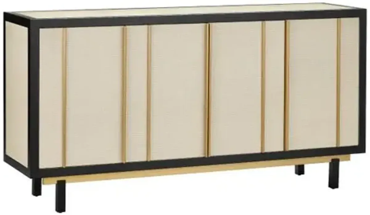 Deanna Raffia Credenza - Ivory/Black - Currey & Company