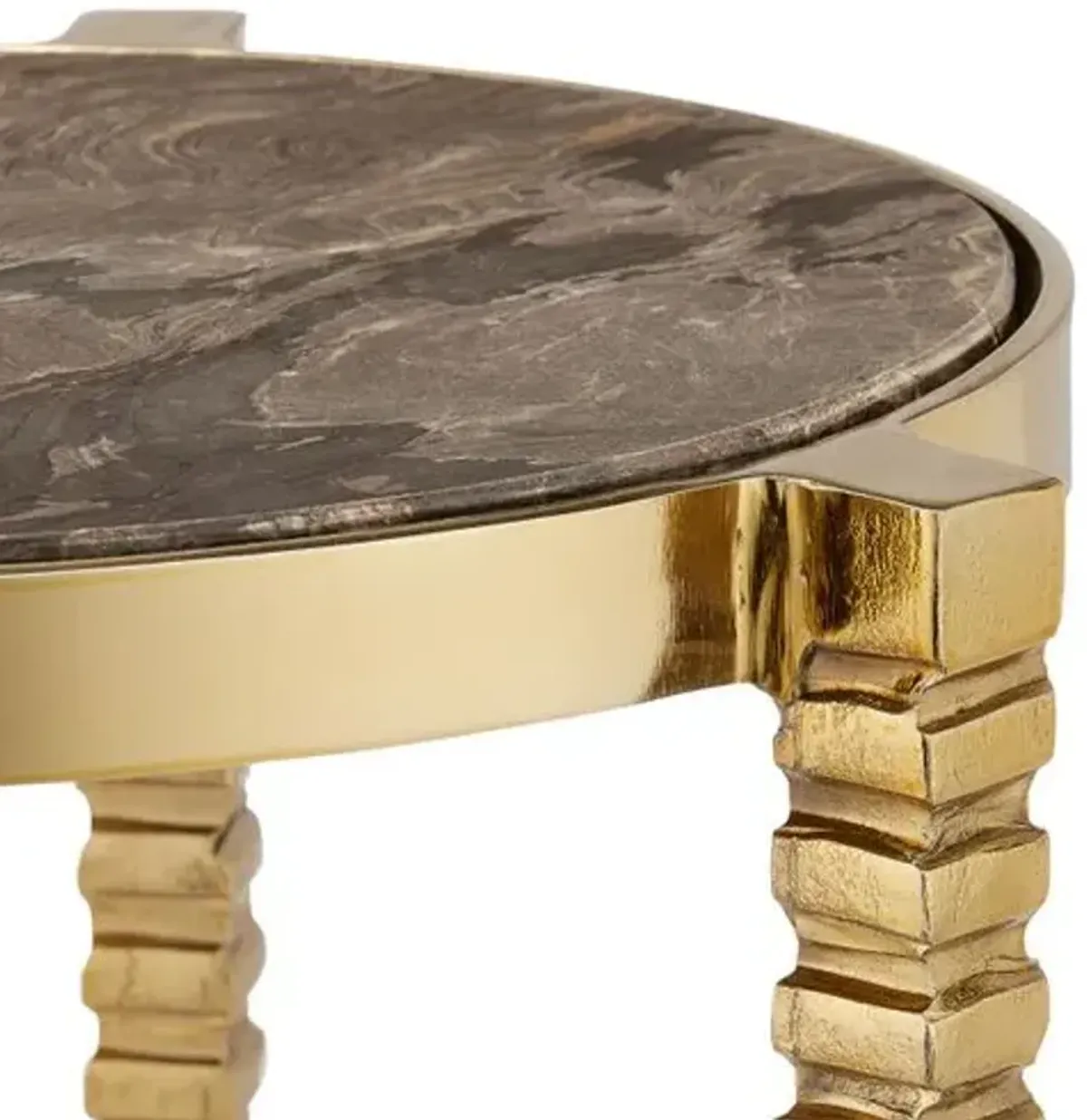 Corrado Cappuccino Marble Accent Table - Polished Brass/Natural - Currey & Company - Brown - 18Hx14D in