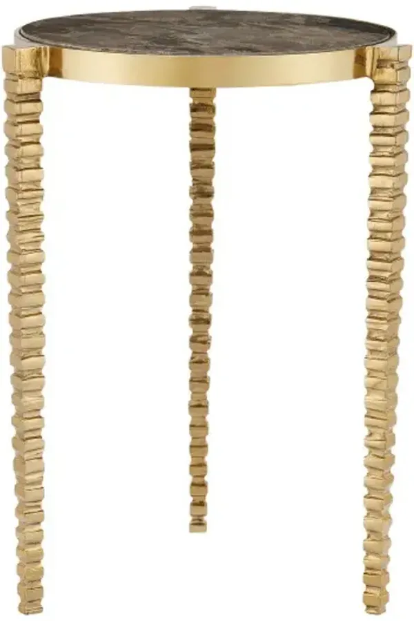 Corrado Cappuccino Marble Accent Table, Polished Brass/Natural