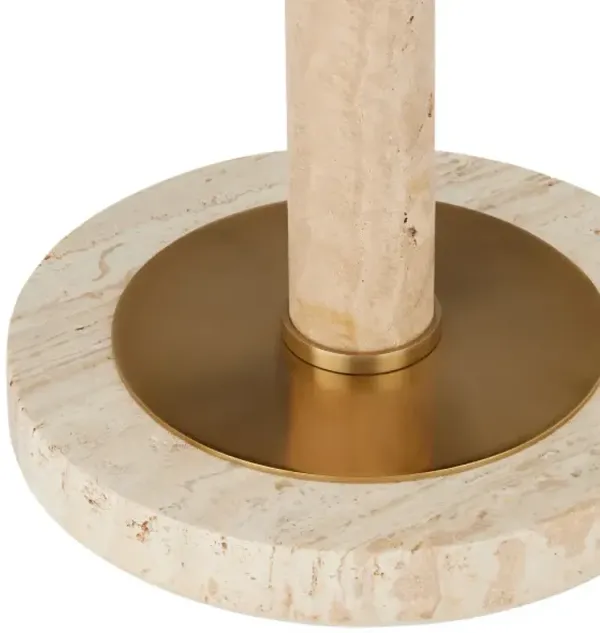 Miles Travertine Accent Table, Natural/Polished Brass