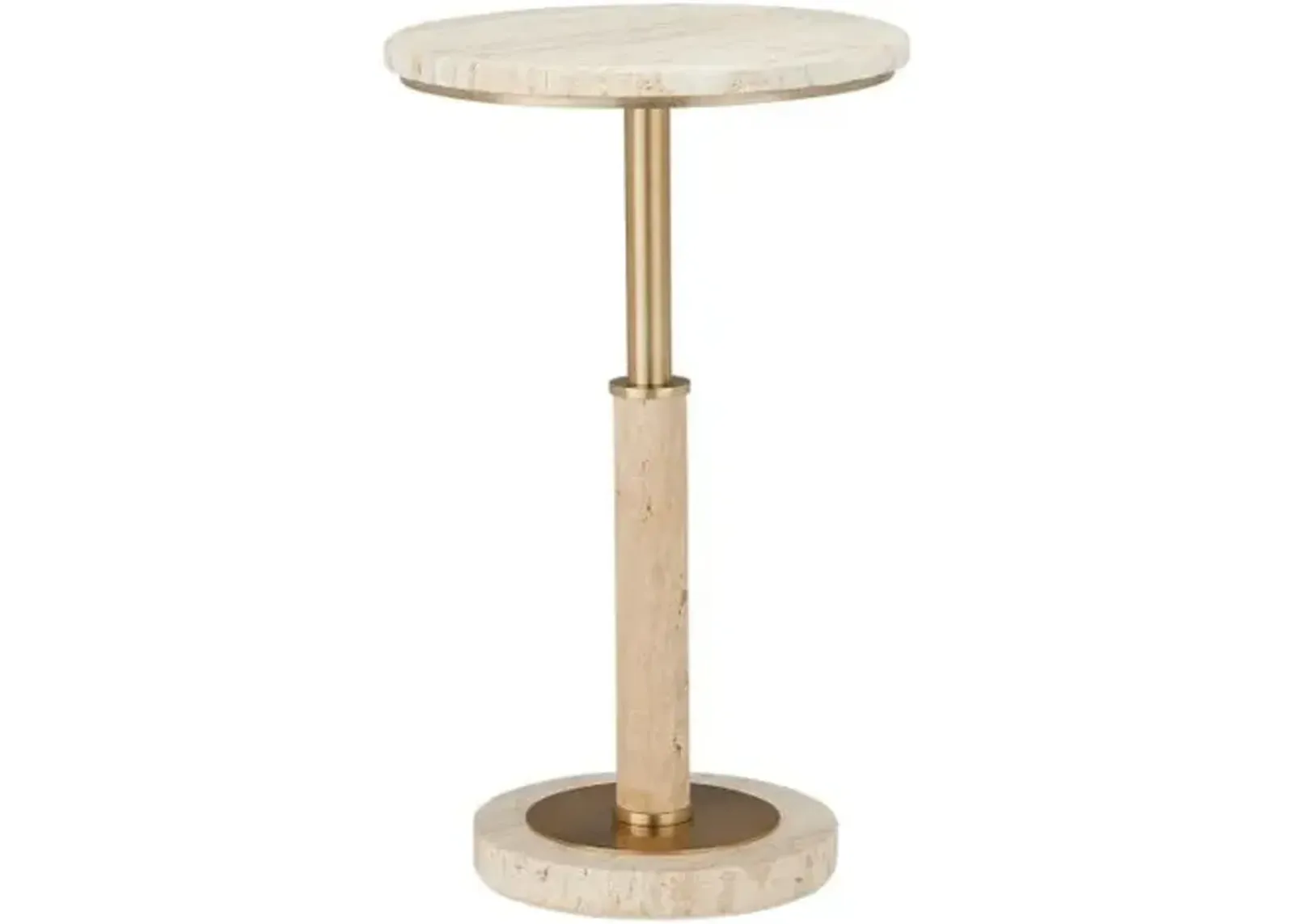 Miles Travertine Accent Table - Natural/Polished Brass - Currey & Company - Brown - 23.25Hx14D in