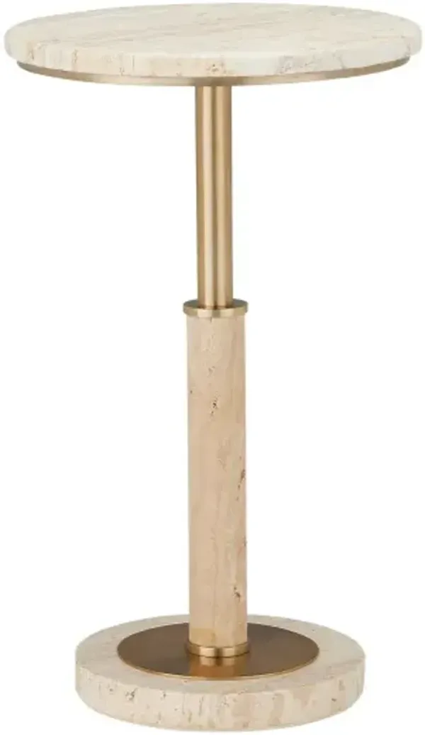 Miles Travertine Accent Table, Natural/Polished Brass