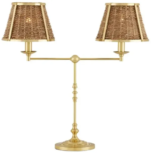 Deauville Desk Lamp - Polished Brass/Natural Seagrass - Currey & Company - Brown