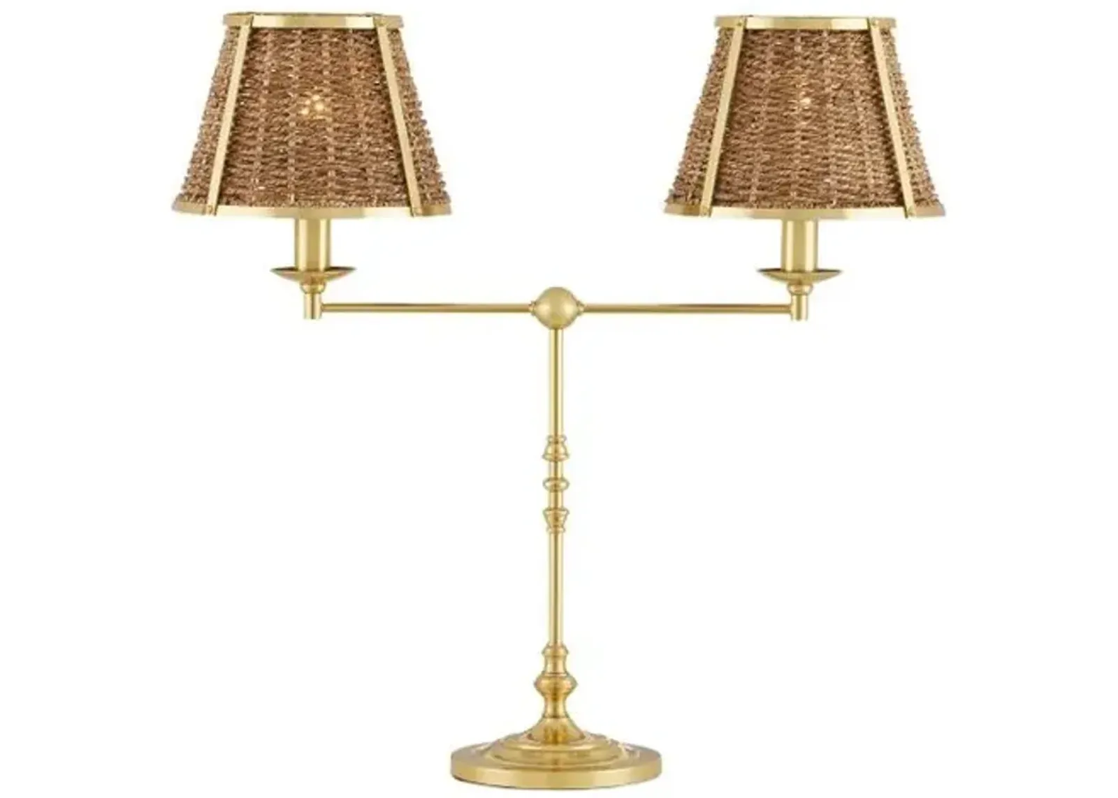 Deauville Desk Lamp - Polished Brass/Natural Seagrass - Currey & Company - Brown