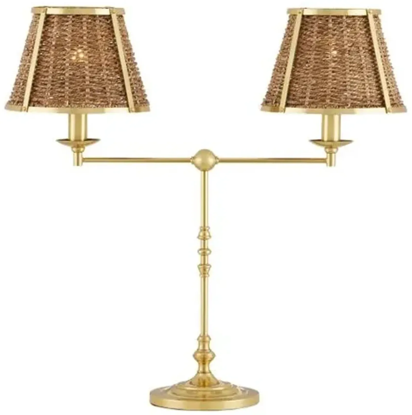 Deauville Desk Lamp - Polished Brass/Natural Seagrass - Currey & Company - Brown