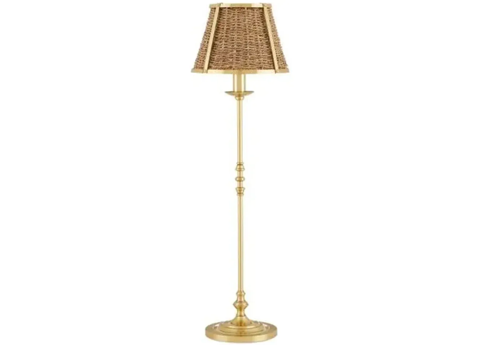 Deauville Plug-in Table Lamp - Polished Brass/Natural Seagrass - Currey & Company - Brown