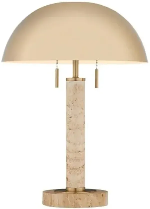 Miles Table Lamp - Brass/Natural Travertine - Currey & Company - Beige