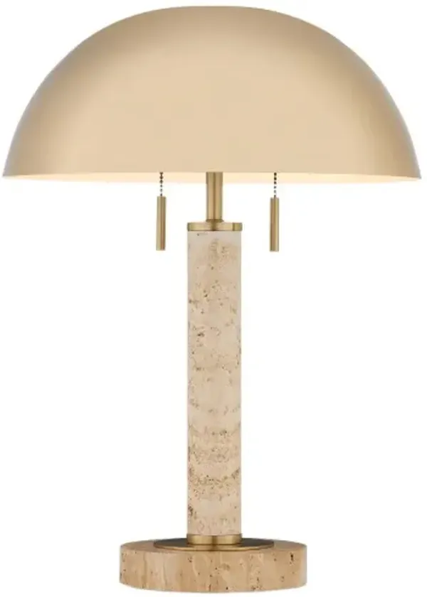 Miles Table Lamp - Brass/Natural Travertine - Currey & Company - Beige