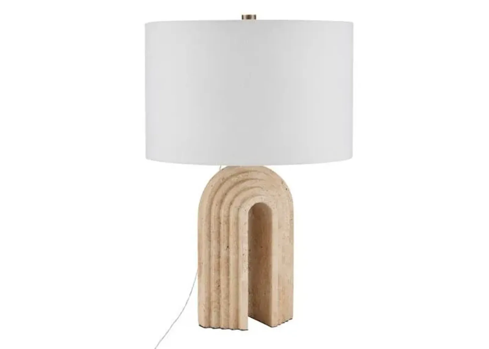 Hippodrome Plug-in Travertine Table Lamp - Natural - Currey & Company - Beige