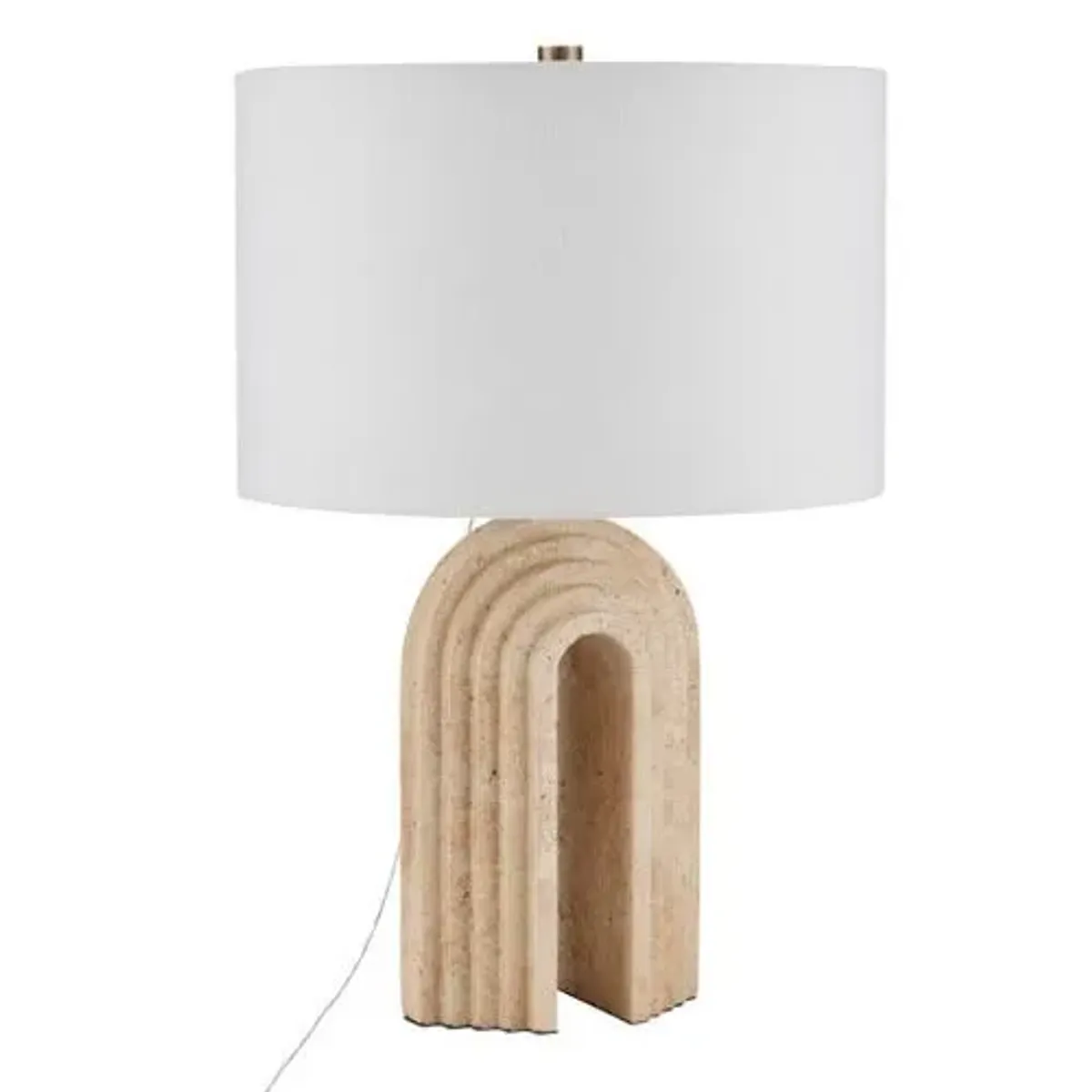 Hippodrome Plug-in Travertine Table Lamp - Natural - Currey & Company - Beige