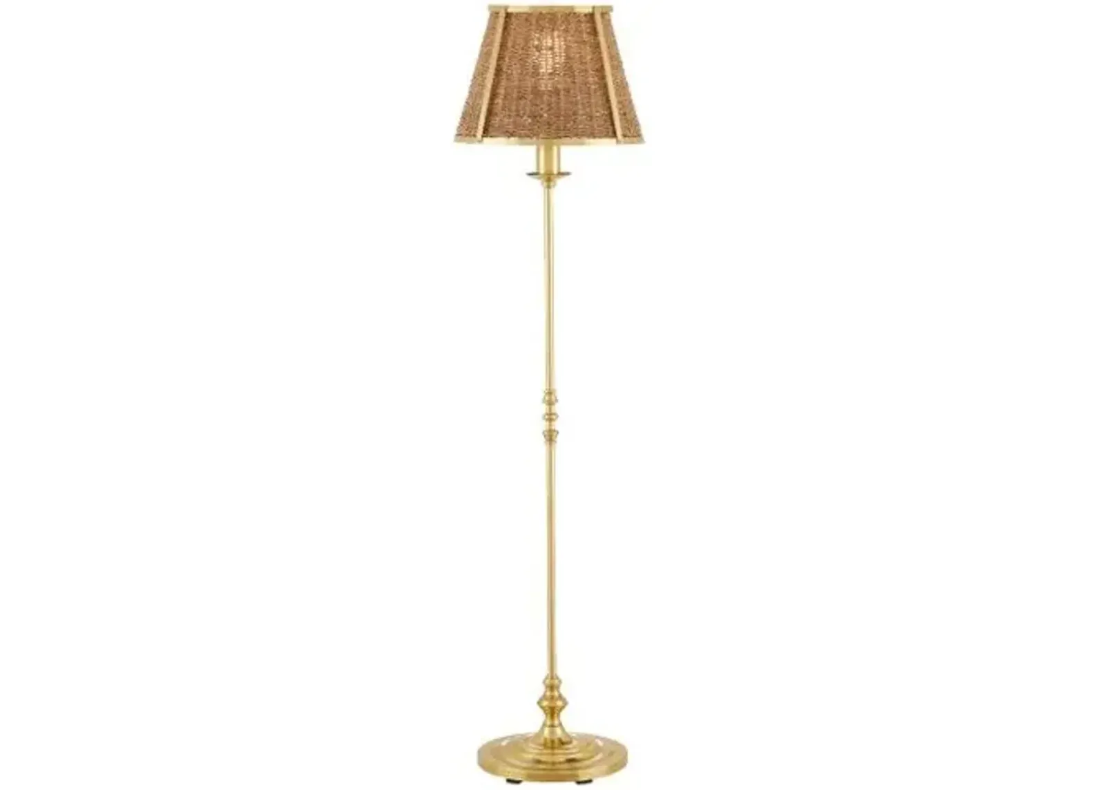 Deauville Floor Lamp - Polished Brass/Natural Seagrass - Currey & Company