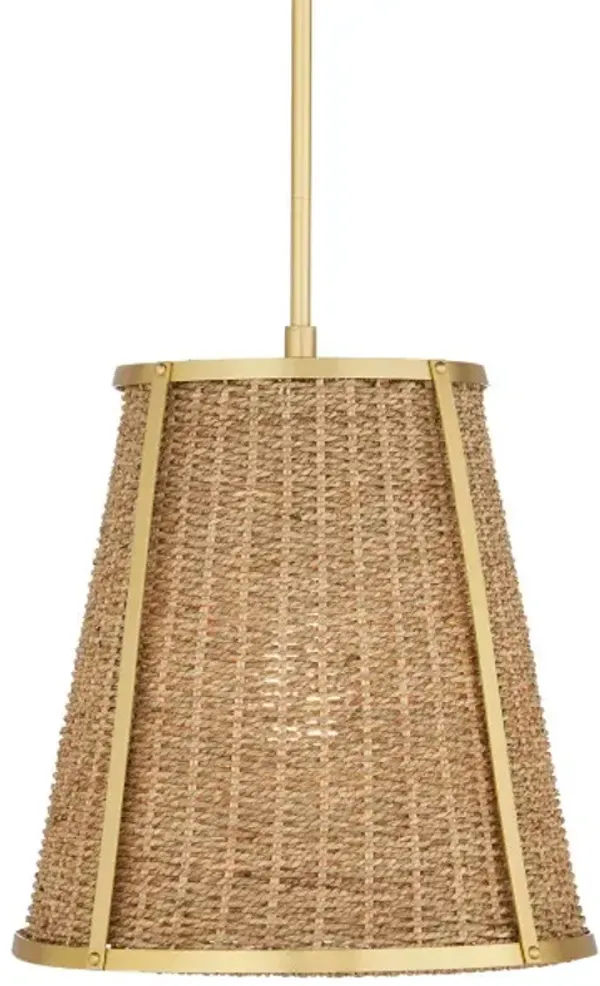 Deauville Seagrass Pendant - Natural/Polished Brass - Currey & Company - Brown