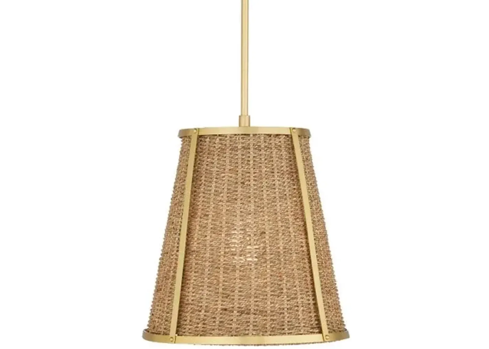 Deauville Seagrass Pendant - Natural/Polished Brass - Currey & Company - Brown