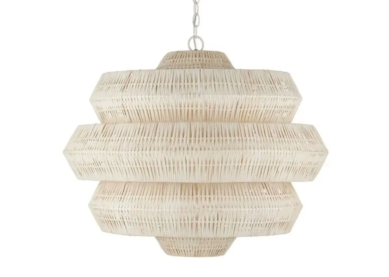 Antibes Medium Rattan Chandelier - Bleached Natural - Currey & Company - White