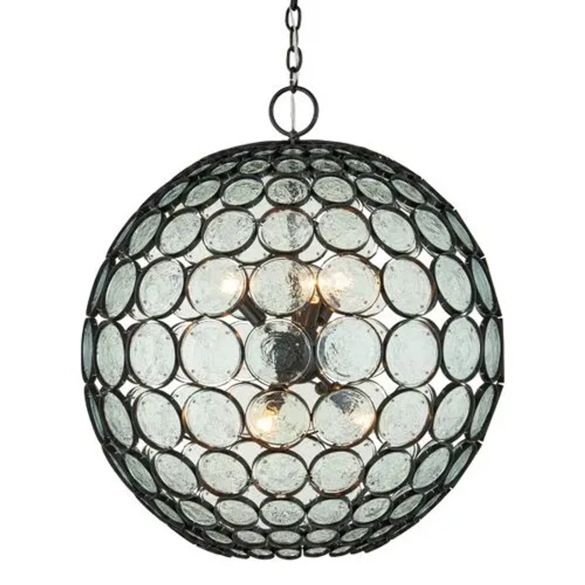 Etude Recycled Glass Orb Chandelier - Clear/Satin Black - Currey & Company