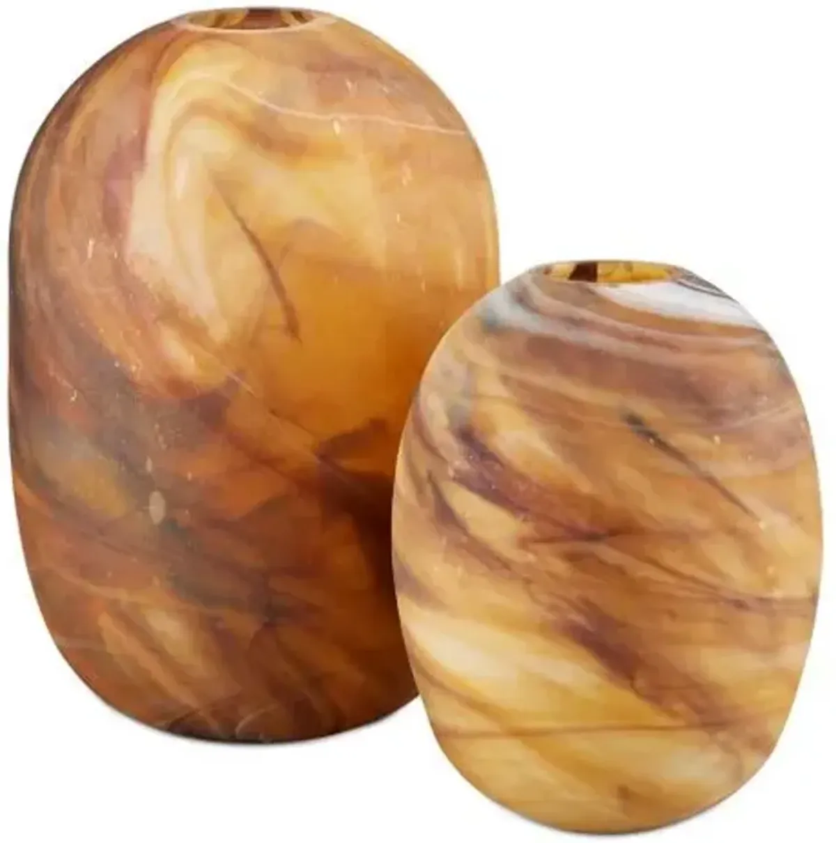 Set of 2 Desert Storm Vases - Dark Amber Swirl - Currey & Company - Brown