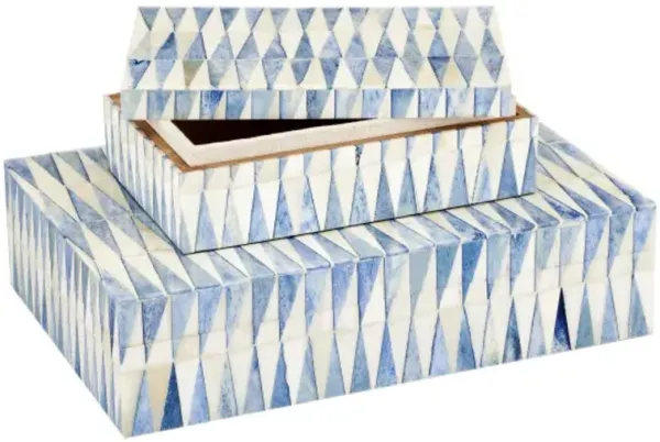 S/2 Nadene Bone Inlay Boxes, Blue/White