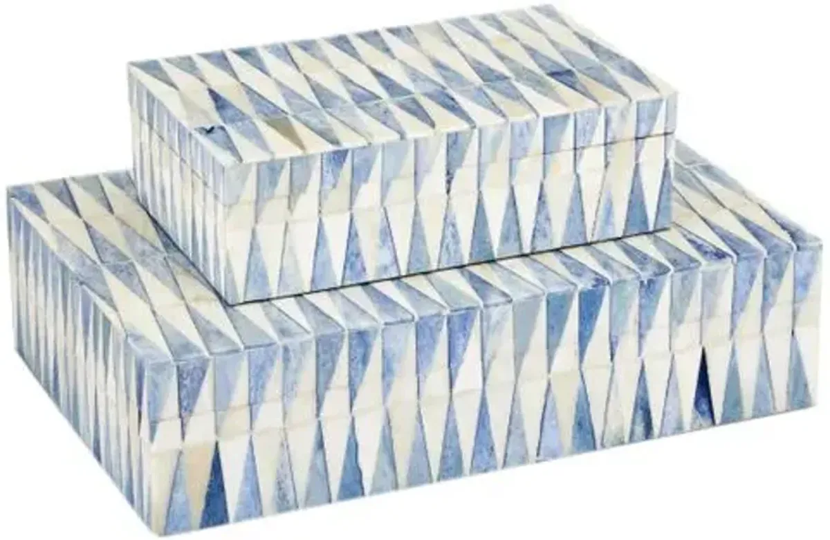 Set of 2 Nadene Bone Inlay Boxes - Blue/White - Currey & Company