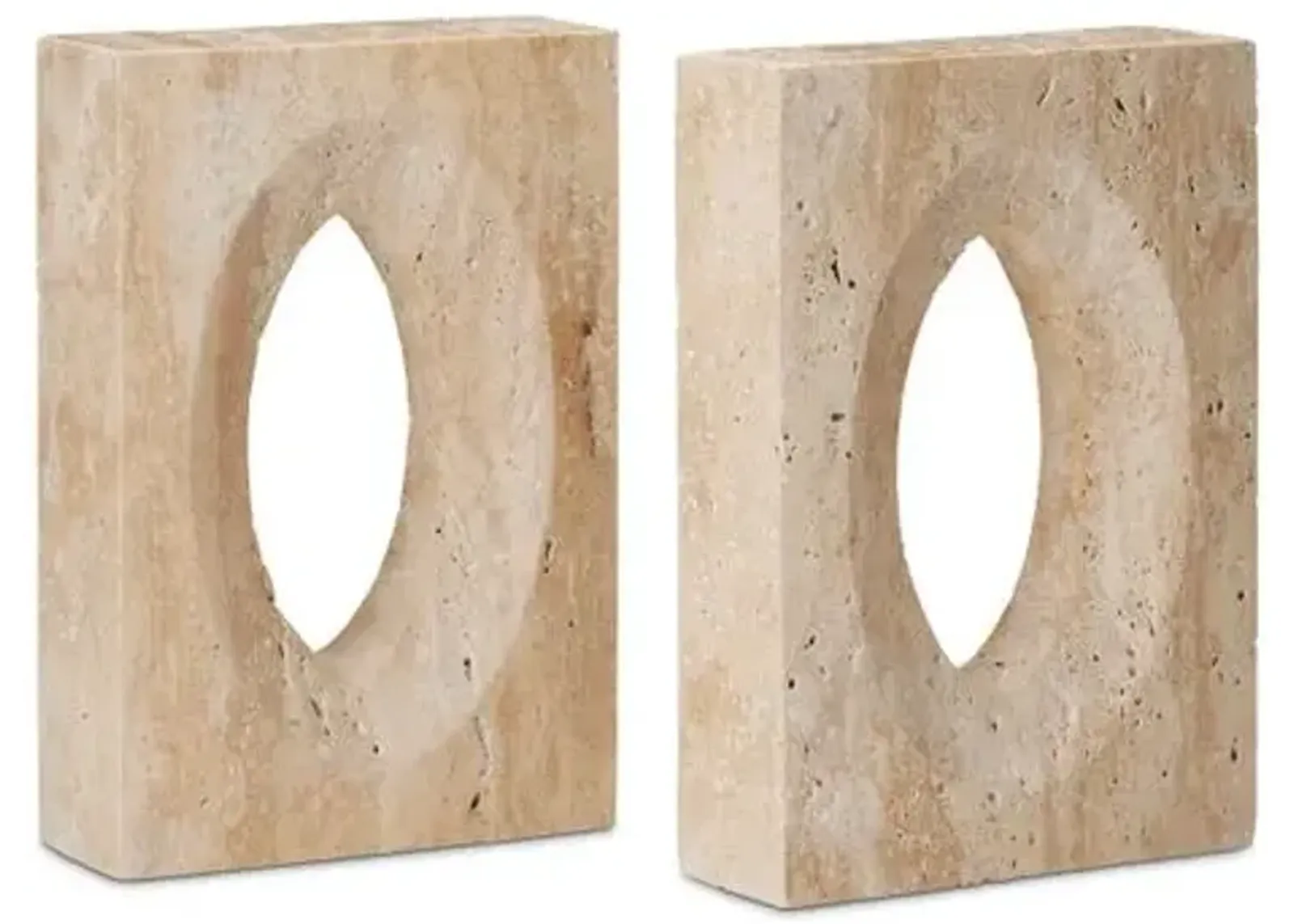 Set of 2 Demi Travertine Bookends - Natural - Currey & Company - Beige