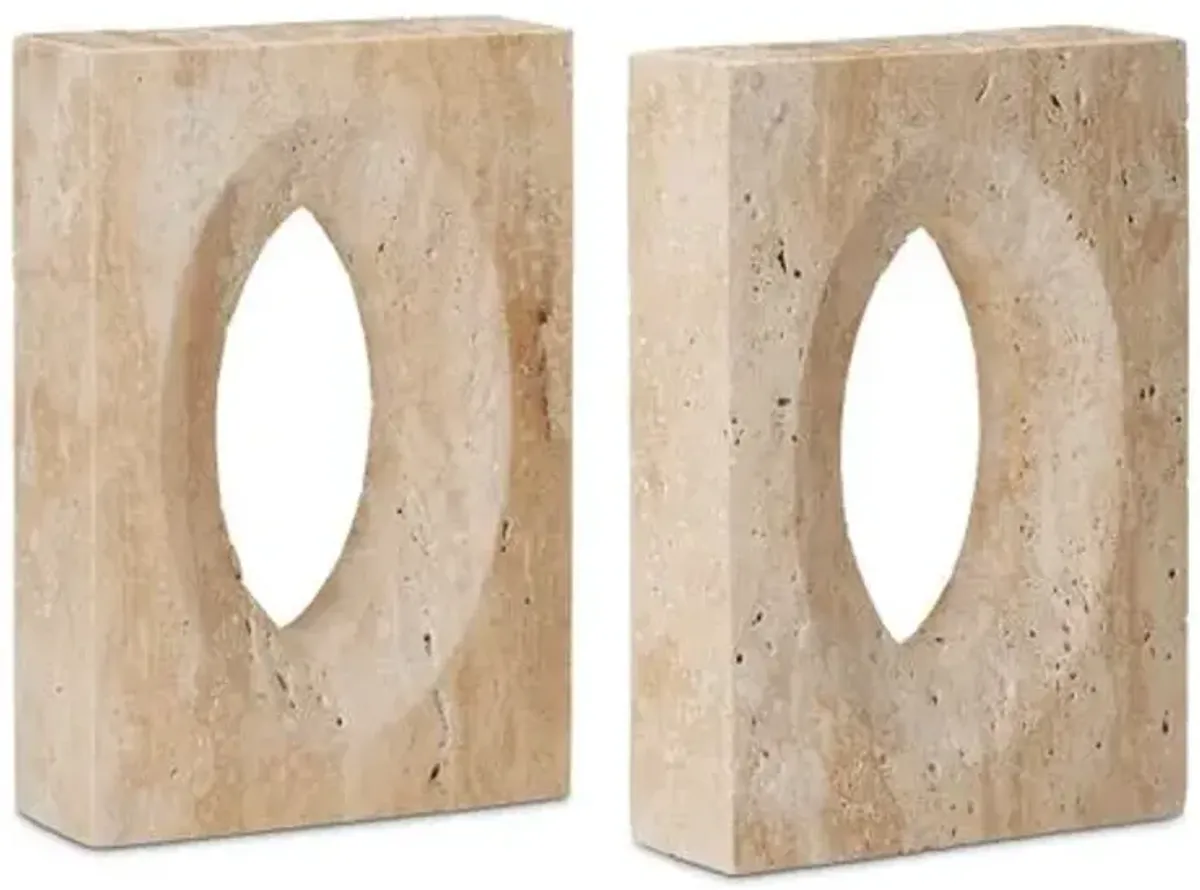 Set of 2 Demi Travertine Bookends - Natural - Currey & Company - Beige