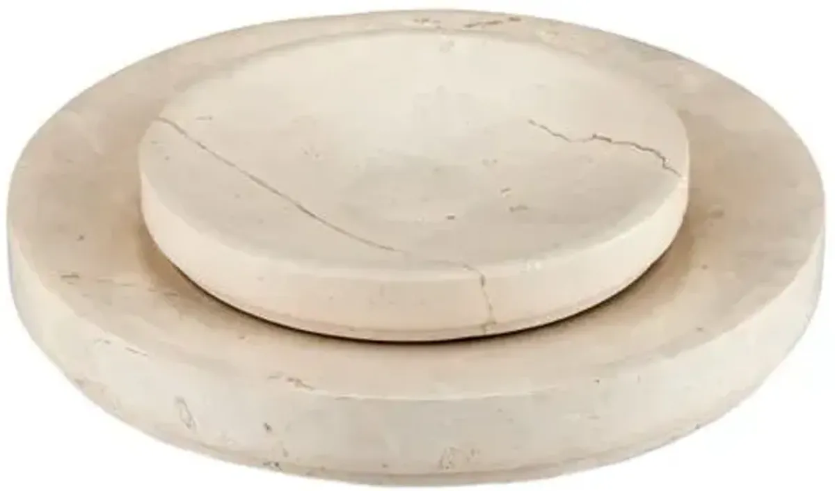 Set of 2 Grecco Marble Low Bowls - Natural - Currey & Company - Ivory