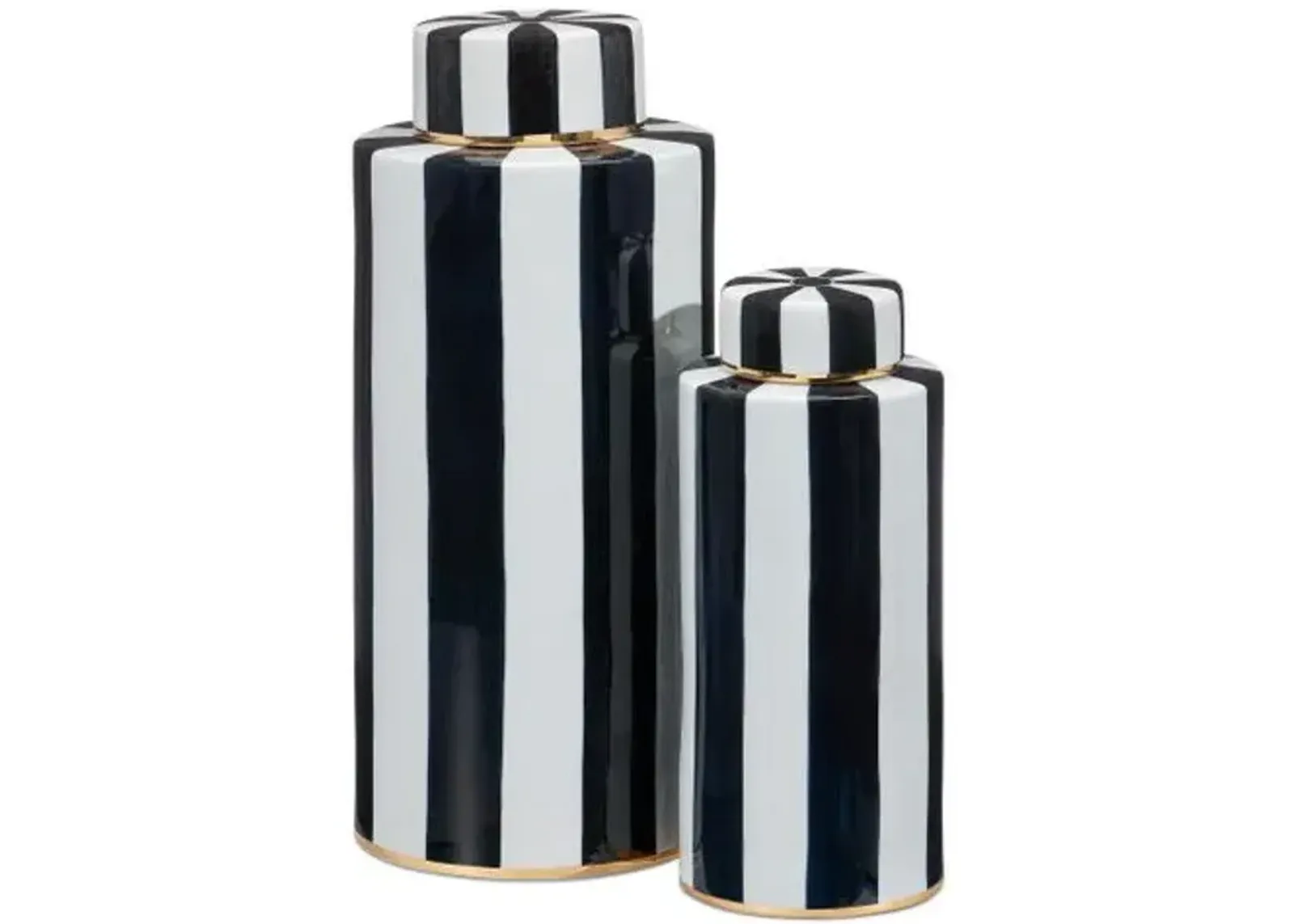 Set of 2 Rayures Tea Canisters - Ivory/Black/Antique Brass - Currey & Company